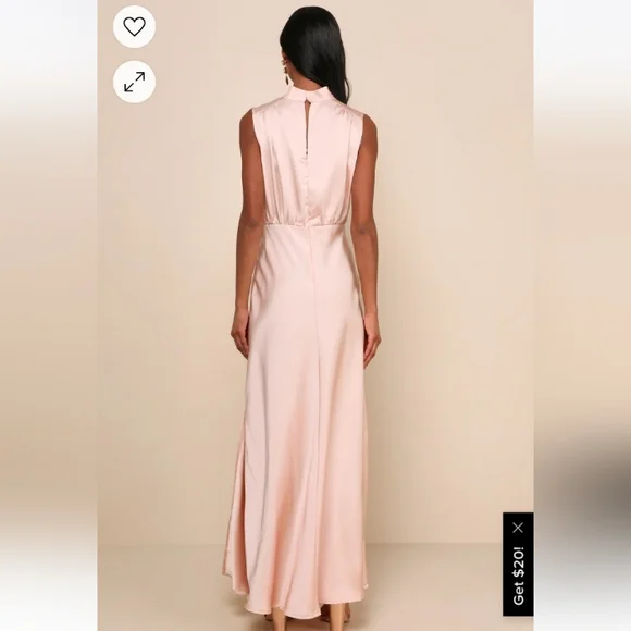 Lulus Classic Elegance Blush Satin Sleeveless Mock Neck Maxi Dress Pink - Size M - Picture 4 of 6